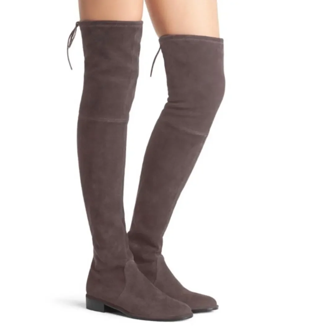 Stuart Weitzman Lowland Bold Boot Over The Knee High Boots Suede Block Heel Flat